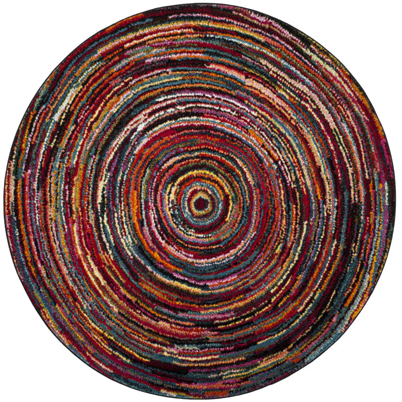 Tapis performance à motif abstrait Miley, Rond 6 pi 7 po