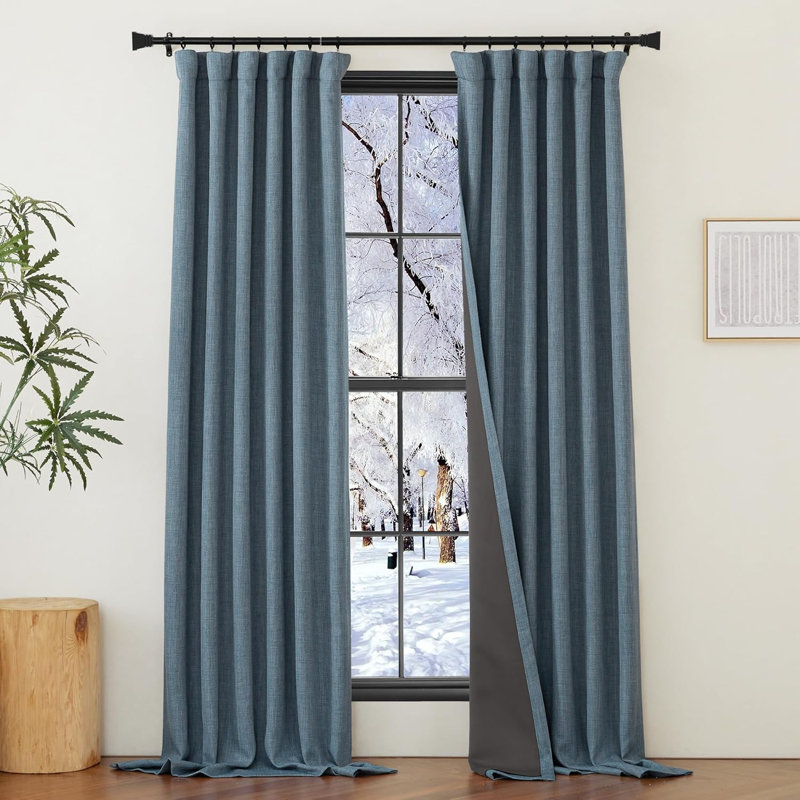 NICETOWN Thick Linen 100% Blackout Curtains 2 Panels, Pinch Pleated Room Darkening Thermal Curtains Sound Reducing Window Treatments for Bedroom/Living Room