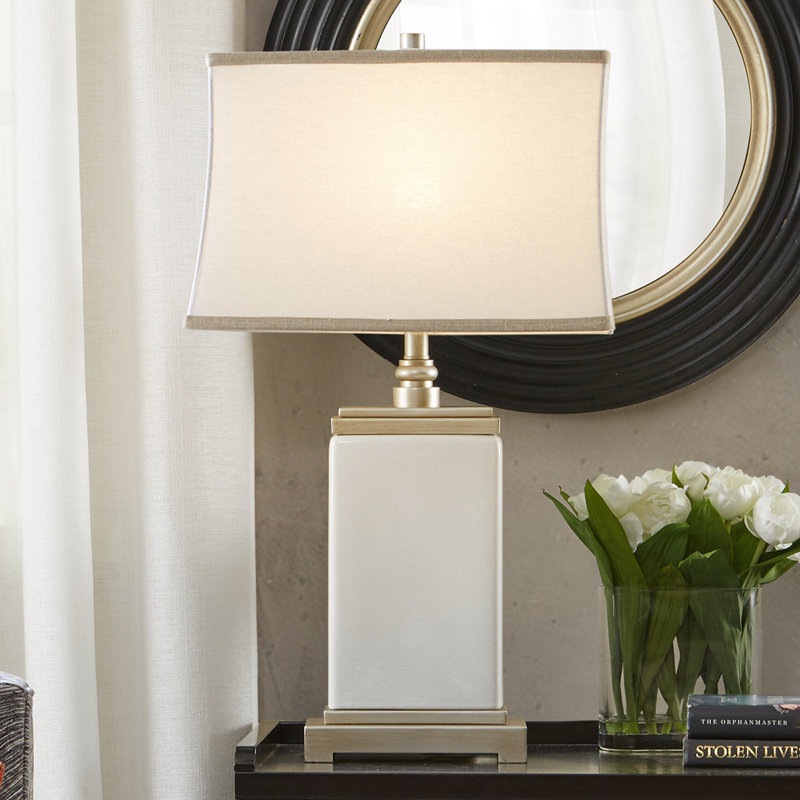 Ivory and Silver Rectangular Ceramic Table Lamp