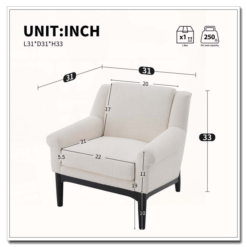 Chaise d'appoint moderne avec accoudoirs évasés, Beige