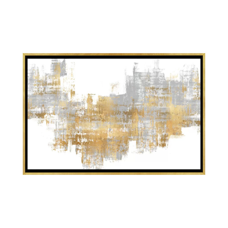 "Dynamic Gold on Gray II" par Alex Wise, reproduction d’art, H 40 po x l 60 po x P 1,5 po, Toile encadrée d'or, Pas de tapis