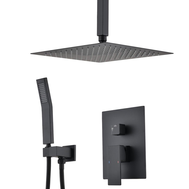Système de douche complet avec valve brute, Noir mat