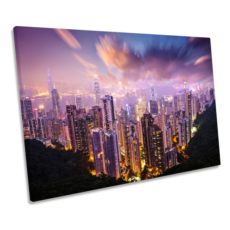 Hong Kong Harbour City Night - Wrapped Canvas Print, 91.4cm H x 137.2cm W x 4cm D