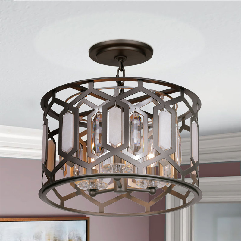 Minka Lavery Hexly - 3 Light Semi Flush And Pendant In Bronze & Sultry Silver Finish