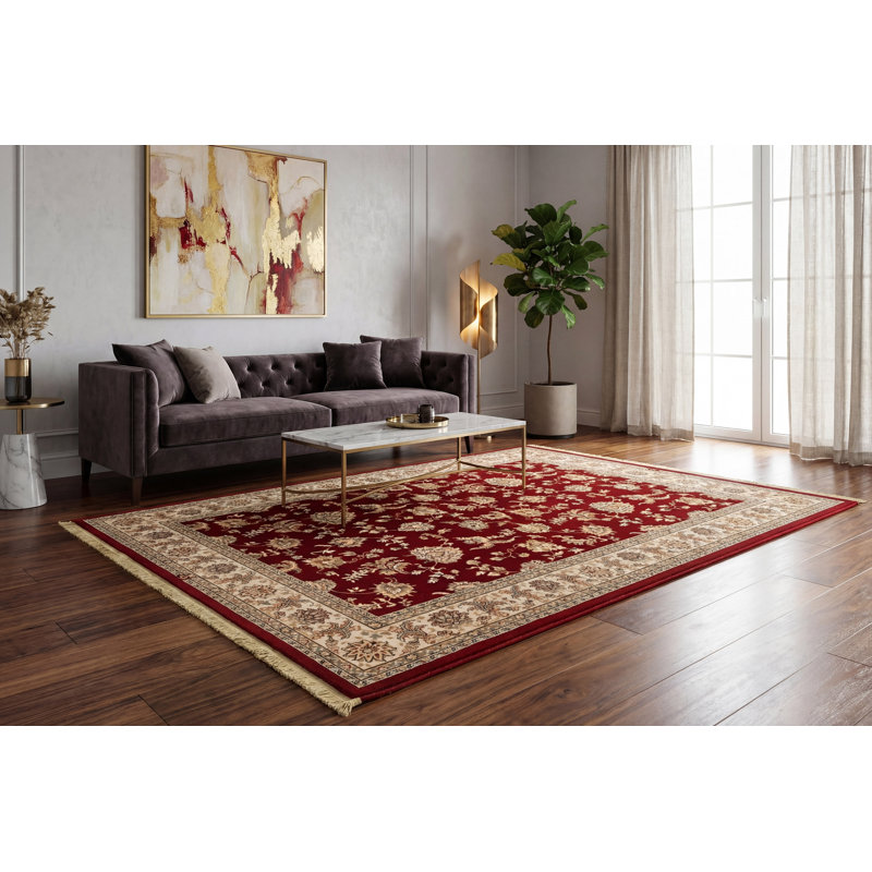 Tapis décoratif en laine rouge Hermione, Rectangle 7 pi 10 po x 10 pi 10 po