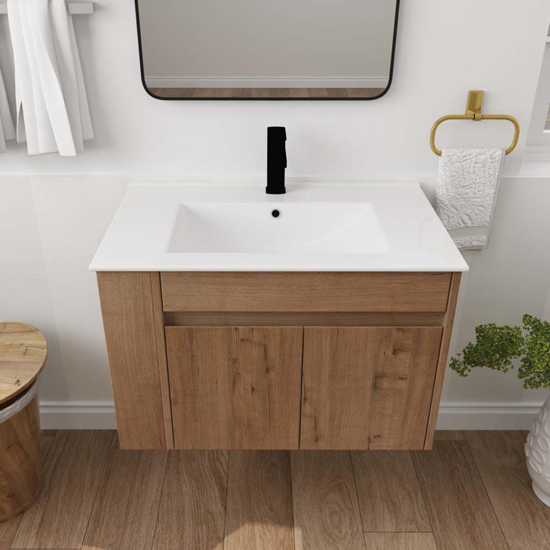 Meuble-lavabo de 30 pouces avec lavabo en céramique blanc et tablette ajustable, Blanc