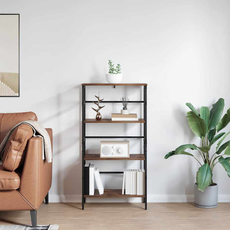 Steel Etagere Bookcase, Smoked Oak, (3 Shelves) 115cm. H x 60cm. W x 29.5cm. D