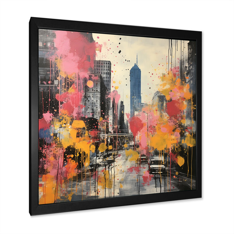 Rose, Pittsburgh City I - art mural de Pittsburgh, Cadre simple noir, H 30 po x l 30 po x P 1,5 po