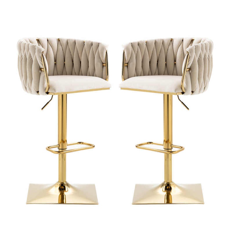 Heidel Swivel Upholstered Adjustable Height Counter Stool with Metal Frame, Beige