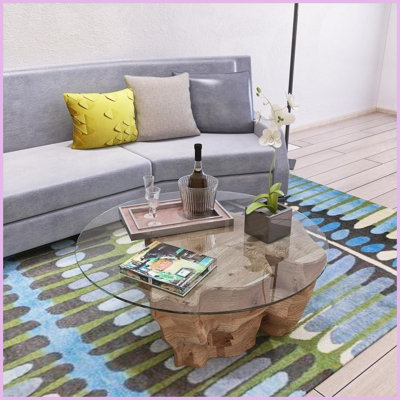 Plateau de table basse 36 po rond en verre trempé transparent, bord poli de 1/4 po d'épaisseur - facile à nettoyer et durable