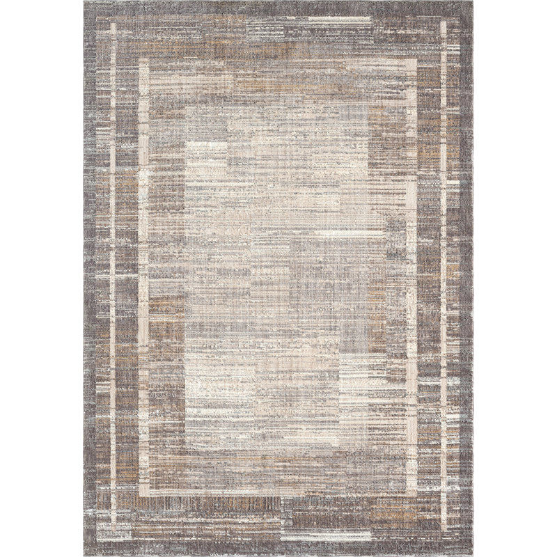 Tapis Veronica Lines - moderne à bordure grise avec un look minimaliste texturé, Rectangle 1 pi 10 po x 3 pi
