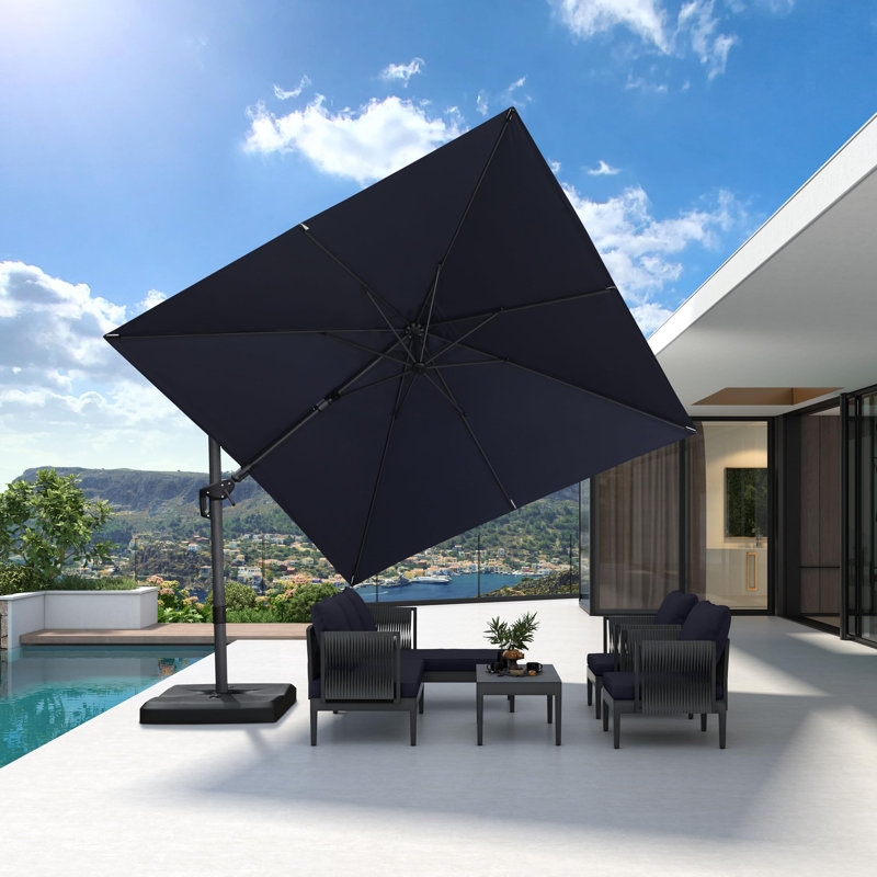 304 cm W X 304 cm D Square Tilt Cantilever Parasol with Crank Lift, Navy