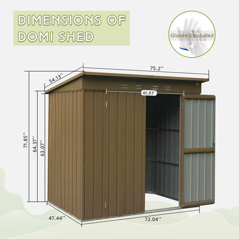 Storage Shed with Galvanized Steel Frame and Lockable Door, 71.85" H x 75.2" W x 54.13" D, Brown