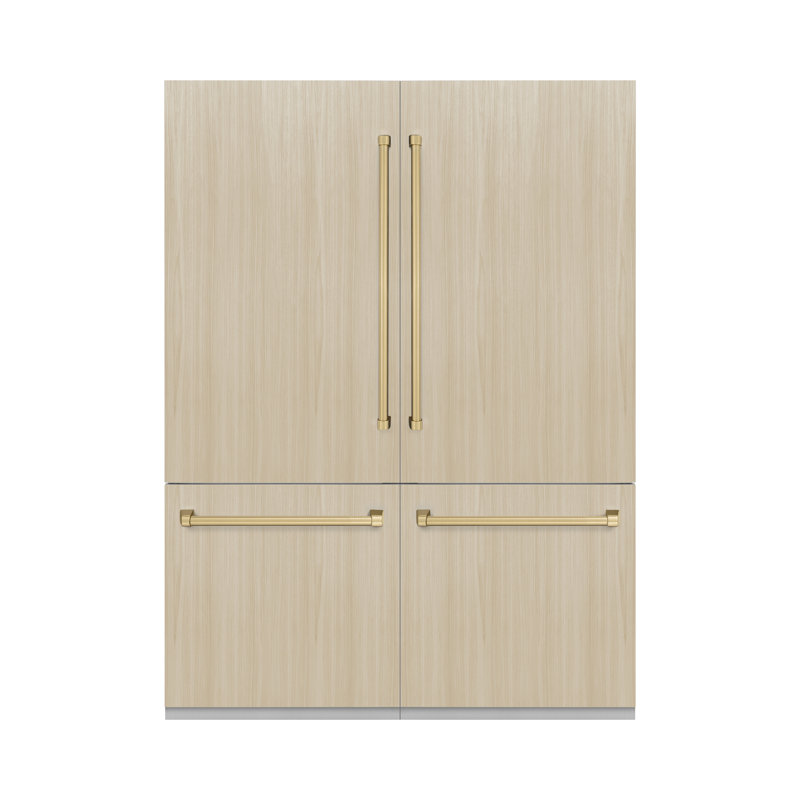 ZLINE Autograph Edition 60 in. 32.2 cu. ft. Panel Ready French Door Built-In Bottom Freezer Refrigerator with Water Dispenser and Ice Maker with Graphite Gray Interior and Accents