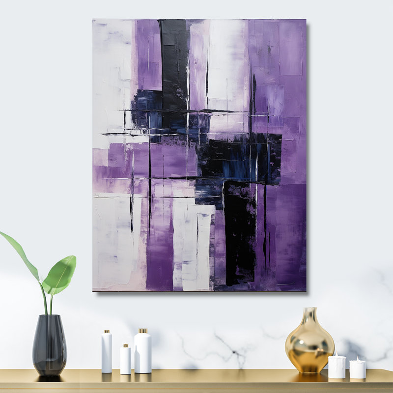 Tachisme mauve, cubisme, brosse 5 - Tachisme, art mural en métal, H 20 po x l 12 po x P 1 po