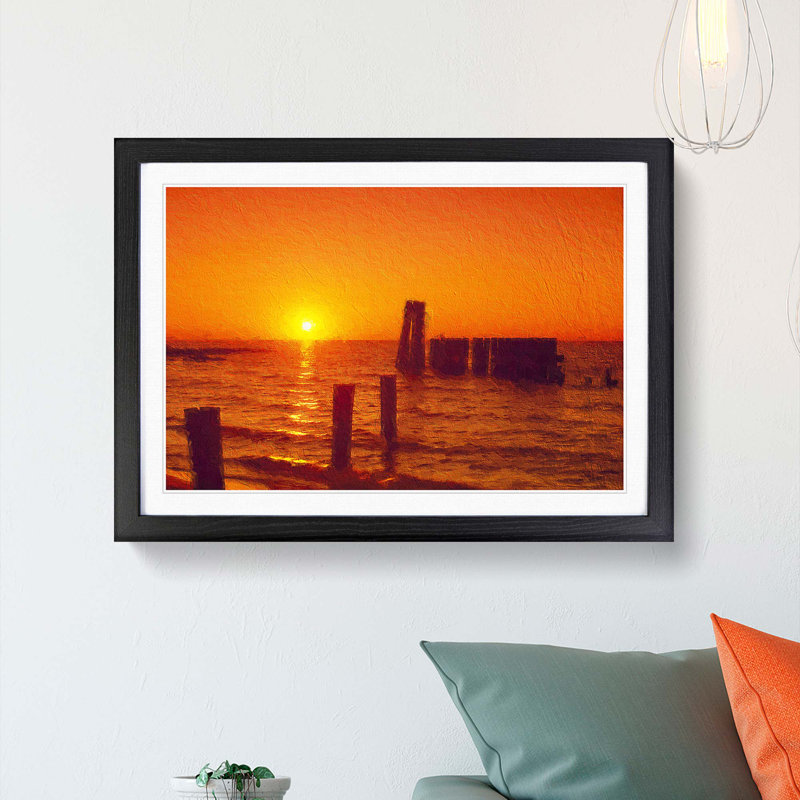 Orange Sunset in Virginia - Picture Frame Painting Print, 48cm H x 65cm W x 2cm D, Black Framed