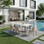 Extendable Stone Top Metal Base Dining Table