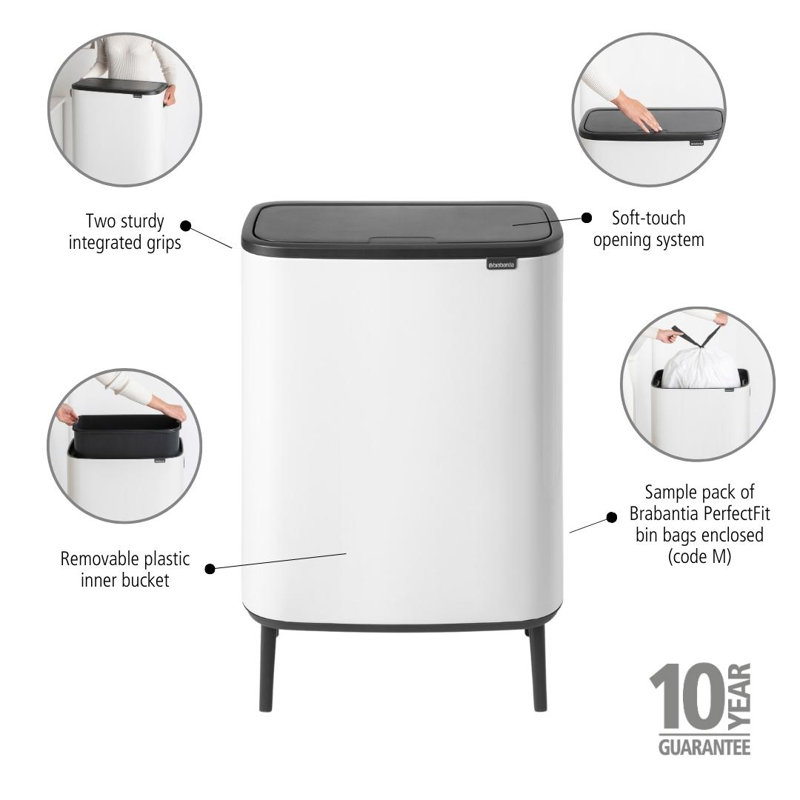 Brabantia Bo Hi 60 Litre Touch Bin, White