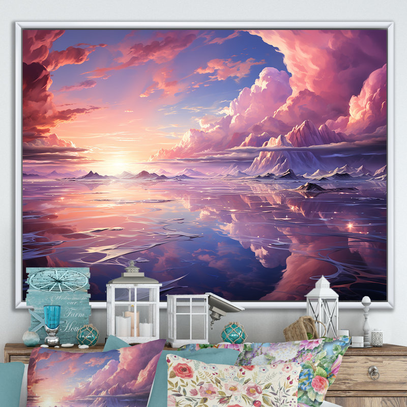 Kawaii paysage nuages IV, H 12 po x l 20 po x P 1 po, Cadre flottant blanc