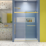 Bypass Shower Door, Sliding Door,Soft Close System, With 5/16" Tempered Glass And Brushed Gold Finish 4874