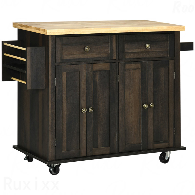 Chariot moderne pour îlot de cuisine avec étagère à épices, chêne brun, Brun