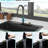 Drop In Kitchen Sink 33X22" Black Quartz, Workstation Concept & Pull-Out Faucet, Waterfall Blaze Quartz Composite 33X22", Single Bowl With Faucet Versatile