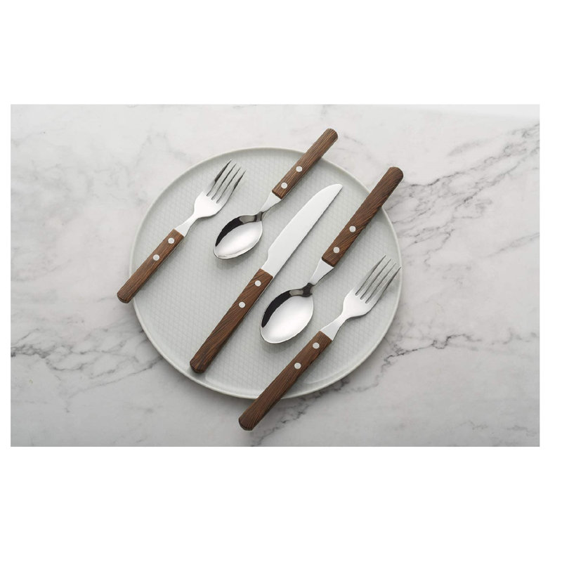 ANNOVA Stainless Steel Flatware Set - Service for 4, Walnut
