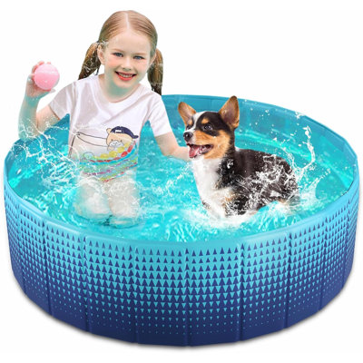 Foldable Dog Kiddie Pool - Hard Plastic Kids Paddling Pool Toddler Baby Swimming Pools For Backyard Collapsible Whelping Box Pet Doggie Cats Wading Po