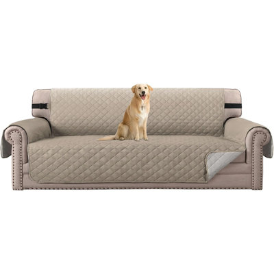 Reversible Quilted Sofa Cover, Water-Repellent Couch Protector with Elastic Strap, Non-Slip Pet Furniture Slipcover