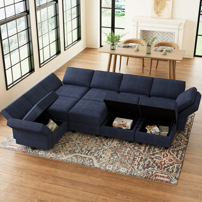 Nairoby Corduroy Large L Shaped Sofa Modular Sectional Sofa Storage Couch Convertible Soft Cushioned Sofa Bed Sleeper For Livingroom
