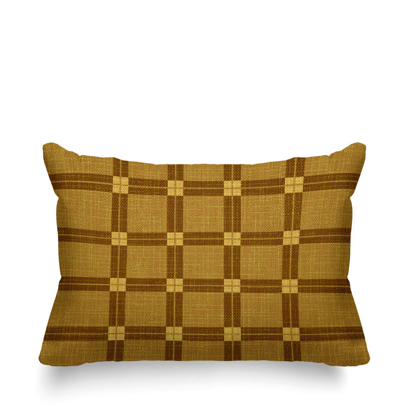 Plaid Outdoor Reversible Throw Pillow, Gold, 14"H x 20"W