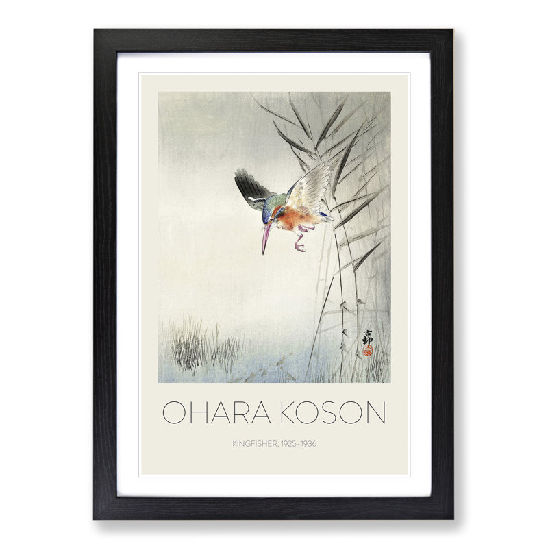 Hunting Kingfisher by Ohara Koson - Picture Frame Art Prints, Black Framed, 48cm H x 36cm W x 2cm D