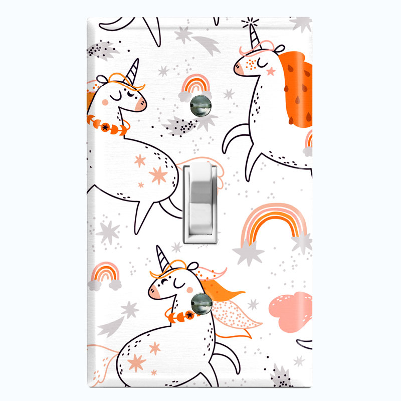 Plaque murale d'interrupteur à bascule orange à 1 arc avec licorne