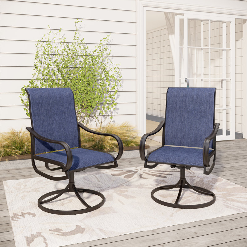 Leonard High Back Sling Patio Outdoor Dining Armchair, Blue