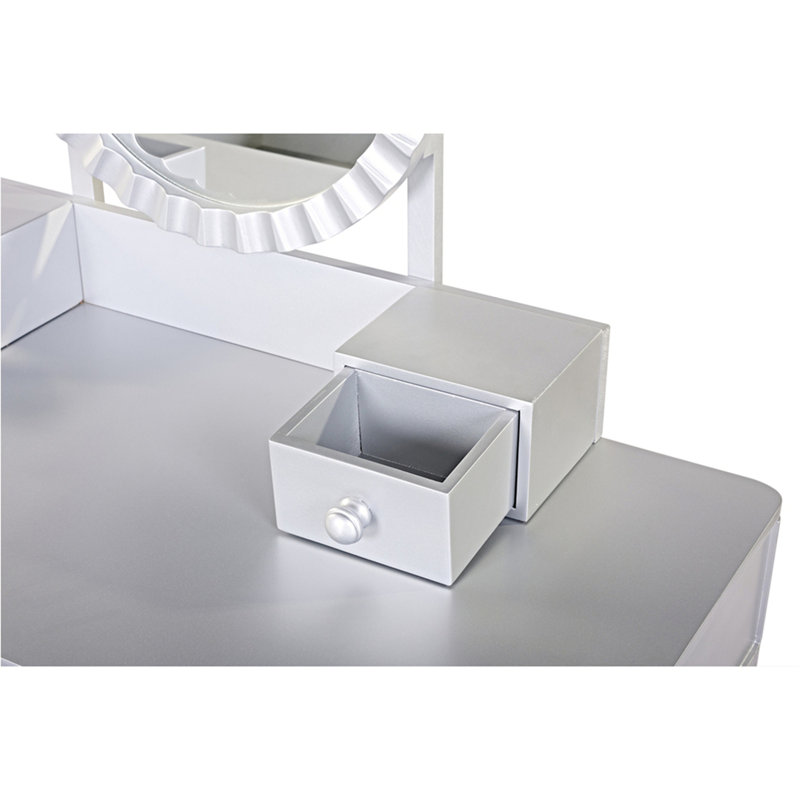 Bureau de coiffeuse de luxe avec miroir rond, Argent argent