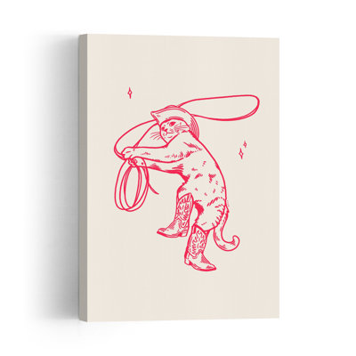 Chat de cowboy fantaisiste, chat ludique et abstrait, paysage naturel, affiche murale