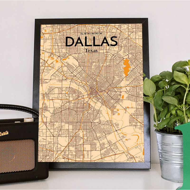 « dallas city map », reproduction d’impression sur affiche, H 20 po x l 16 po x P 0,05 po