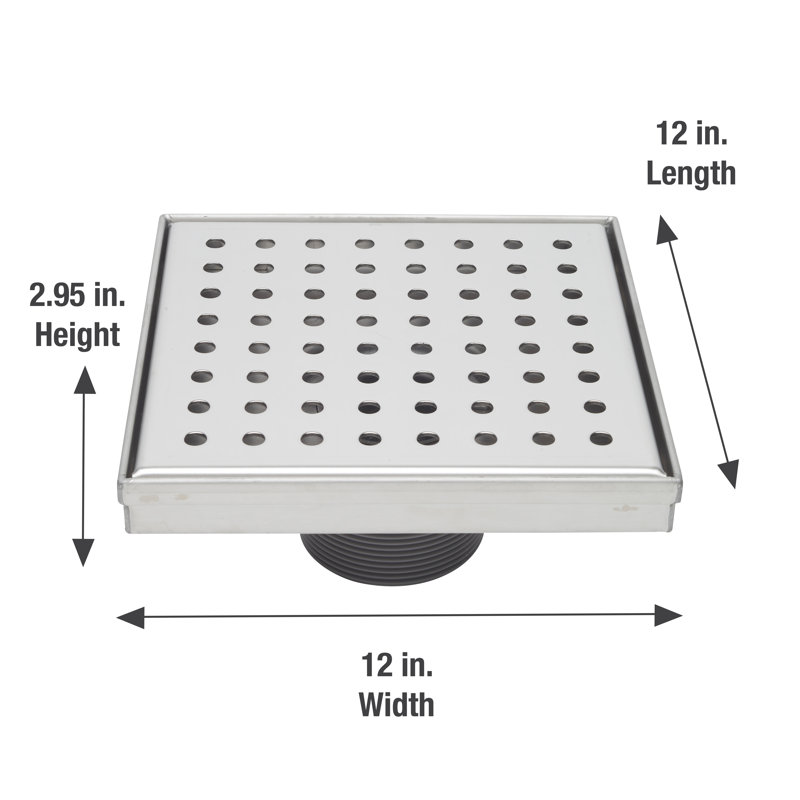 Drain de douche carré 12 "avec grille à motif zéro, Chrome poli