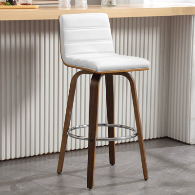 Bomia Swivel Upholstered Stool With Solid Wood Frame and L-Shaped PU Leather Back
