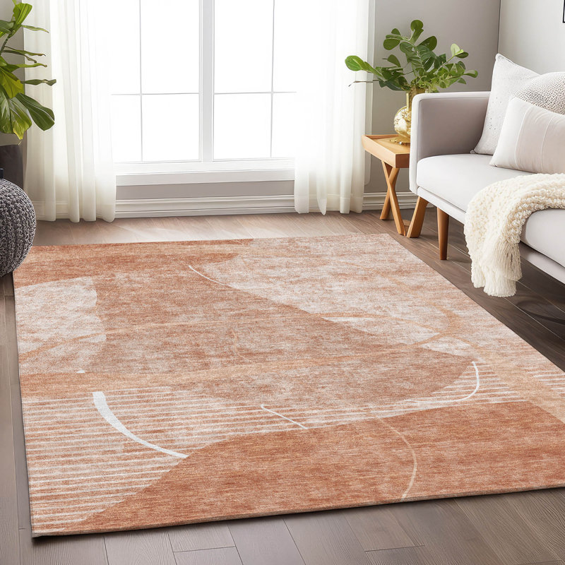 Tapis saumon Prisco lavable à la machine de qualité supérieure, Rectangulaire 8 pi x 10 pi