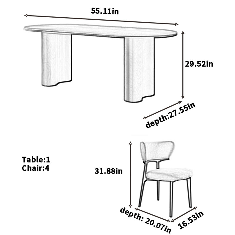 Combinaison de table et chaise Vintage, H 29,52 po x L 55,11 po x l 27,55 po