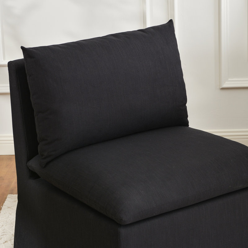 Crampton 3 - Piece Performance Fabric Down Fill Slipcover Dining Banquette, Black Linen Blend