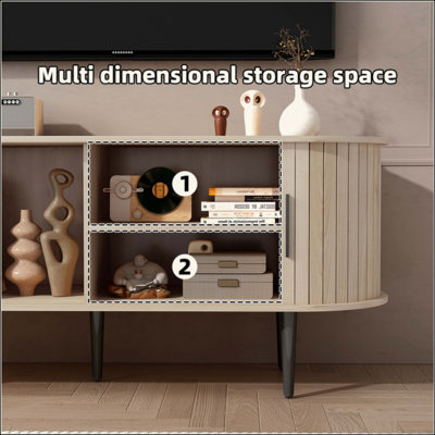 Meuble télé, console de télévision moderne de 47 po avec compartiment de rangement et porte coulissante, centre de divertissement pour jeux vidéo avec armoire pour salon, chambre à coucher, bureau