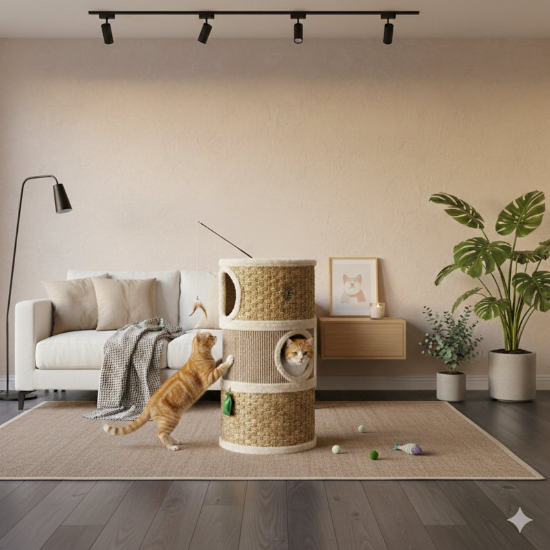 Concealed resting spot and activity centre for felines.