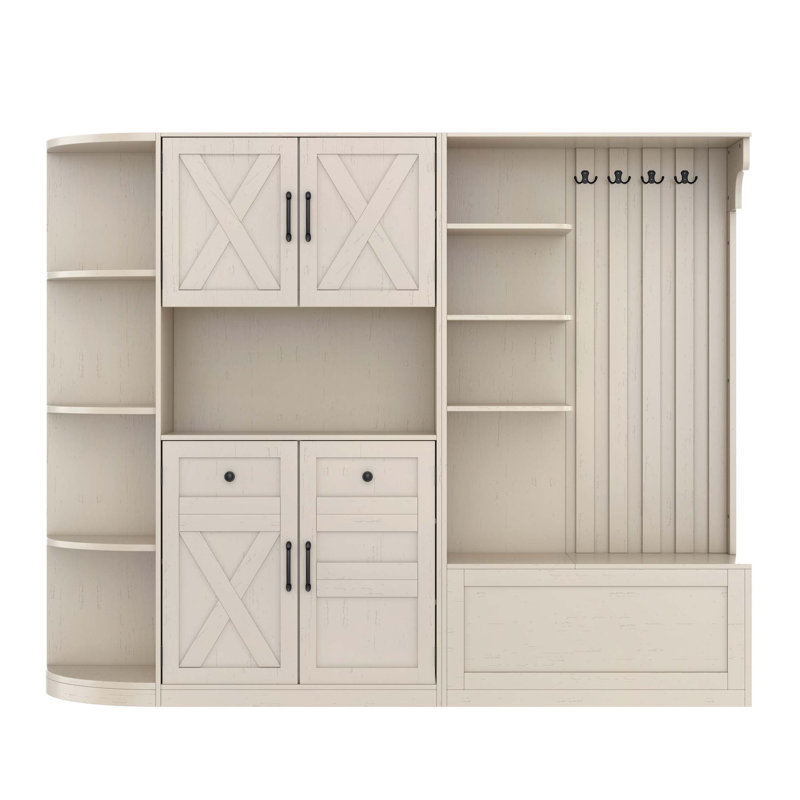 Armoire de vestibule multifonctionnelle gauche-droite avec rangement et crochets, idéale pour le salon, la cuisine et le couloir