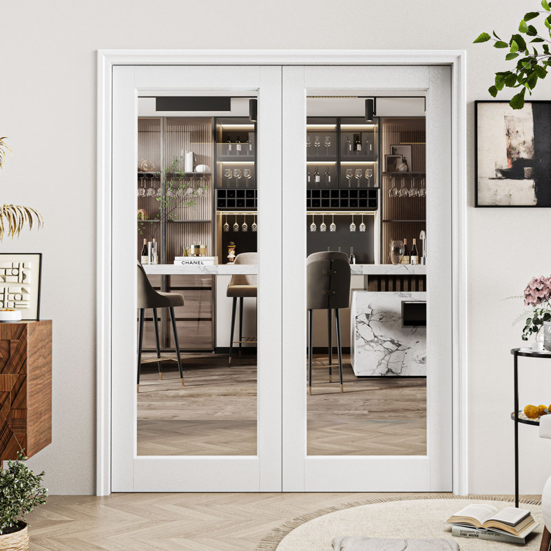 Porte standard en bois massif 48 po x 80 po à 1 dalle apprêtée en verre massif avec noyau préfini par Ark Design 