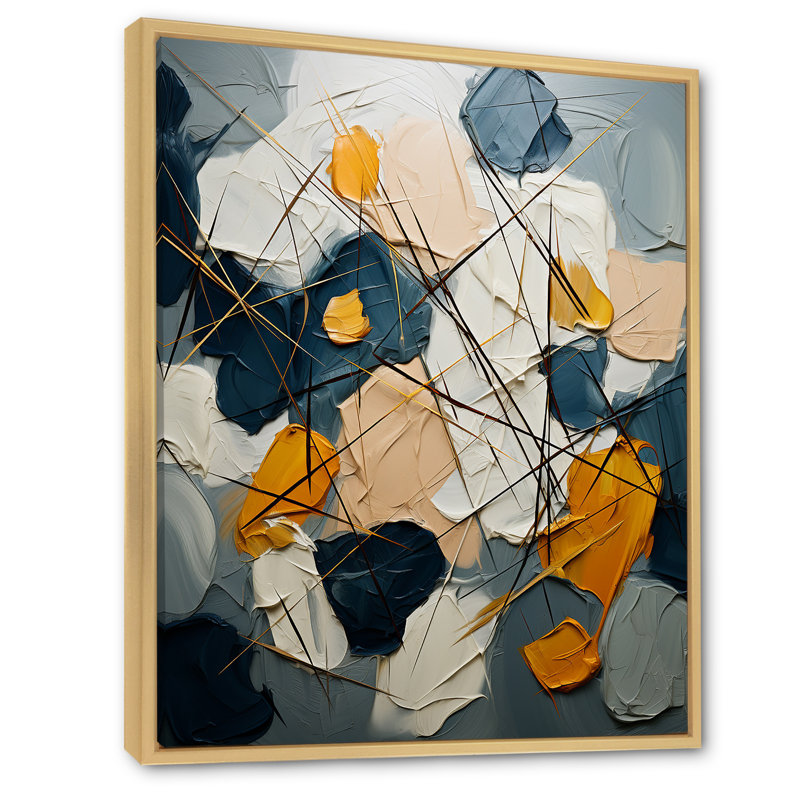 "Orange Happiness", peinture abstraite sur toile, Cadre naturel flottant, H 44 po x l 34 po x P 1,5 po