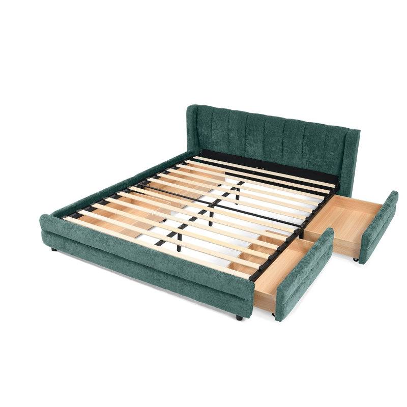 Ensemble de chambre à coucher grand lit 5 pièces, lit avec rangement à 4 tiroirs et tête de lit, Vert