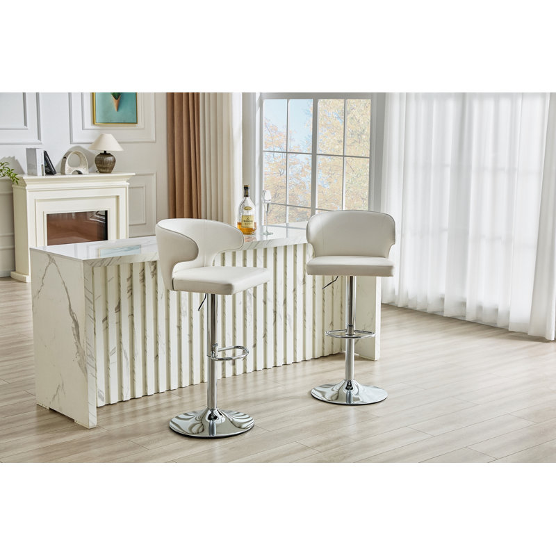 Ensemble de 2 tabourets rembourrés, Argent, Blanc, 2
