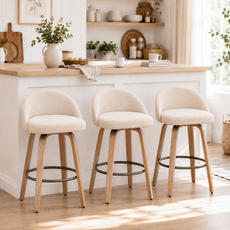 Tabourets de bar pivotants en velours Louise, Beige, Counter Stool (25.39” Seat Height)